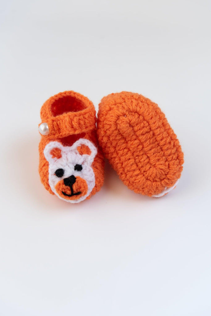 Teddy Handmade Knit Crochet Baby Booties- Orange - The Original Knit