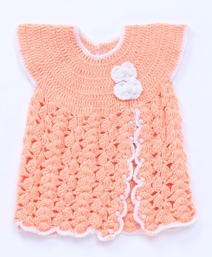 The Original Knit-  Peach Handmade Flower Embellished Fit & Flare Dress - The Original Knit