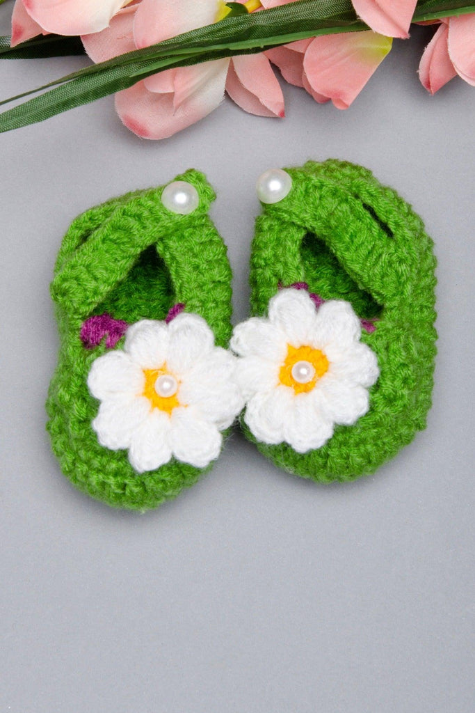 Daisy Handmade Booties- Green - The Original Knit